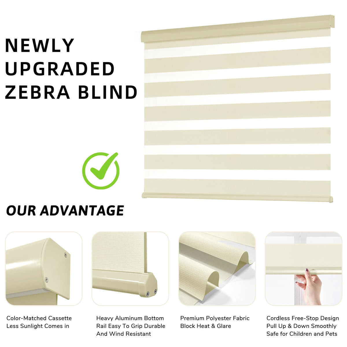 Cordless Zebra Blinds for Windows, Pull Down Roller Window Shades