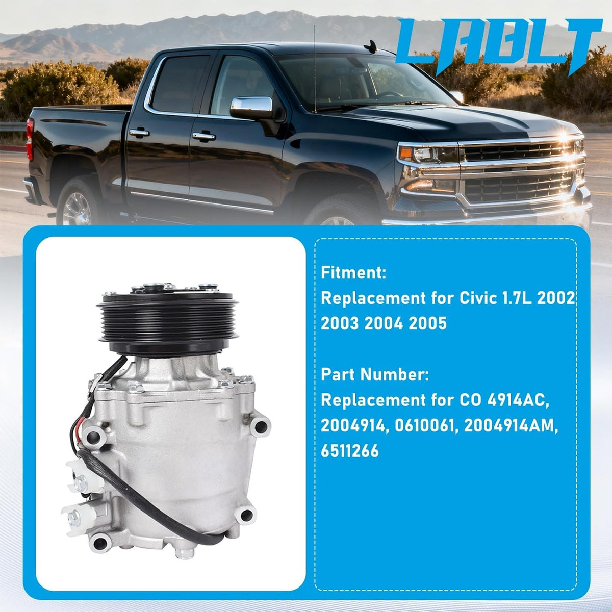 LABLT A/C Compressor Replacement for Civic 1.7L 2002-2005