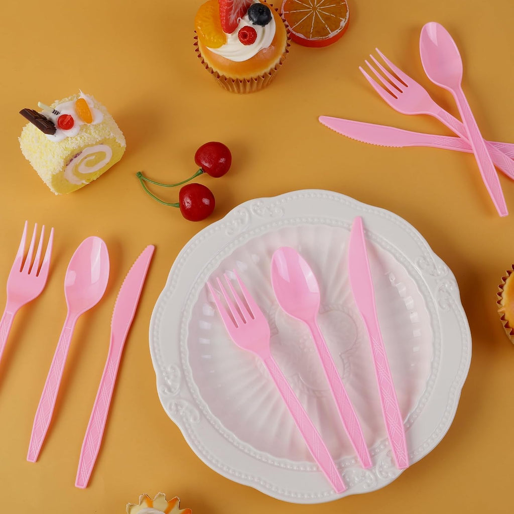 90 Pieces Pink Plastic Cutlery Set