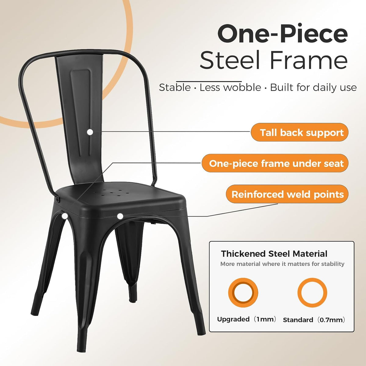 Matte Black Stackable Metal Dining Chairs, Set of 8