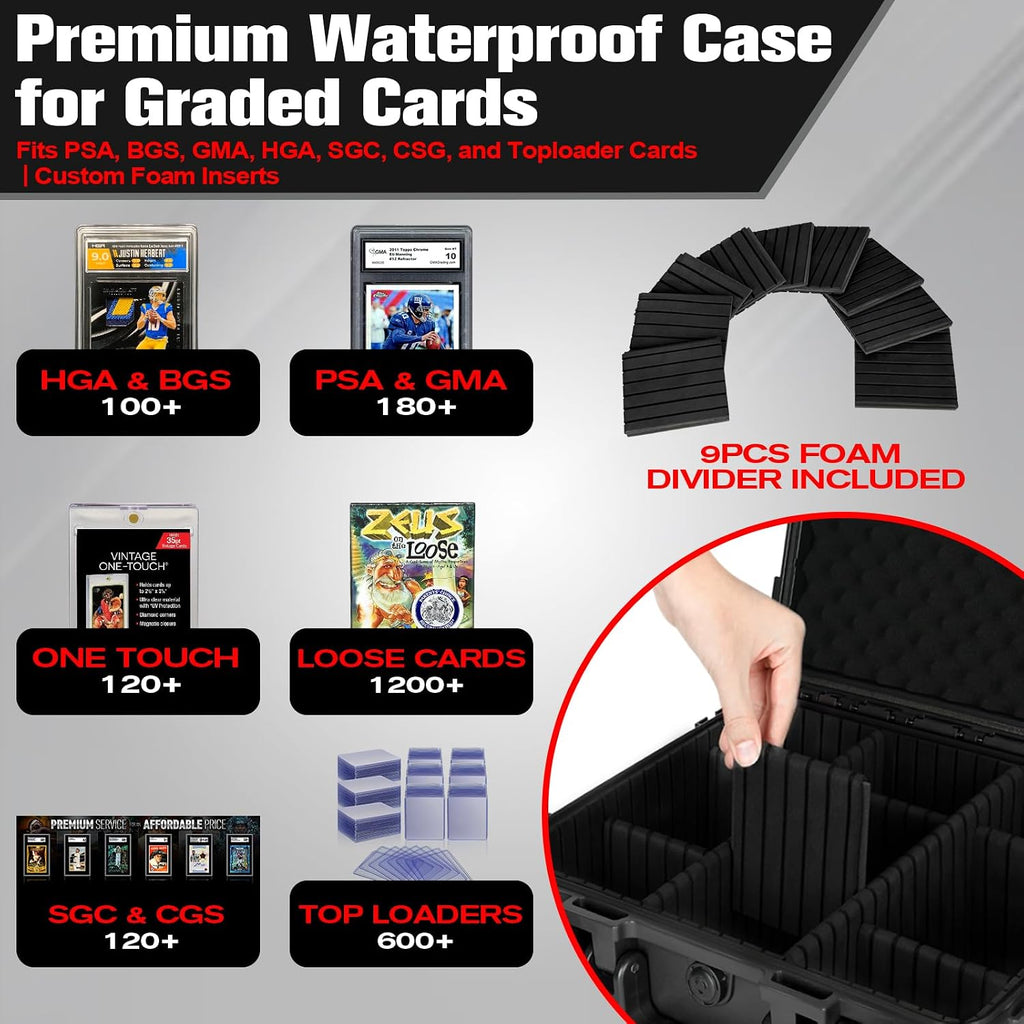 Graded Card Case Storage Box: Trading Card Storage Box with 9 Dividers | Waterproof Hard Slab Case for Toploader PSA