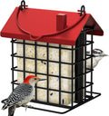 All-Metal Double Suet Bird Feeder for Outdoors Hanging, Red Roof