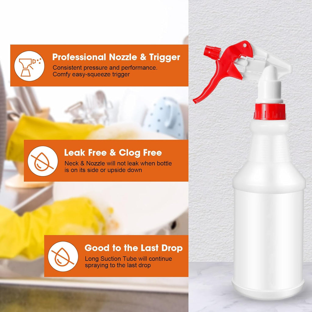 12 Pcs 16 Oz Plastic Spray Bottle, Adjustable Empty Reusable Sprayer for Cleaning, Planting, Water, Bathroom and