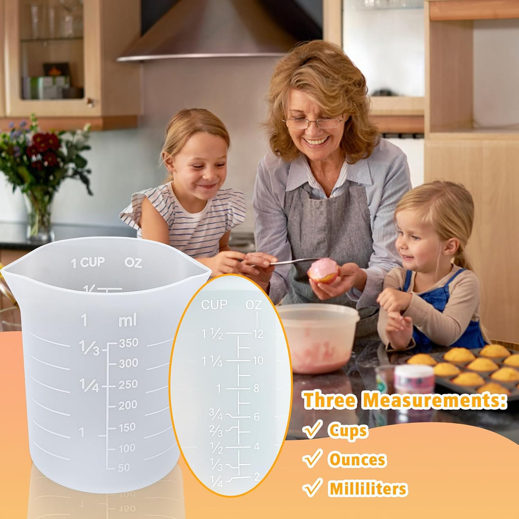 Silicone Cups for Melting Chocolate, 4PCS Silicone Measuring Cups with 250 & 350ml Capacity, Reusable Baking Supplies