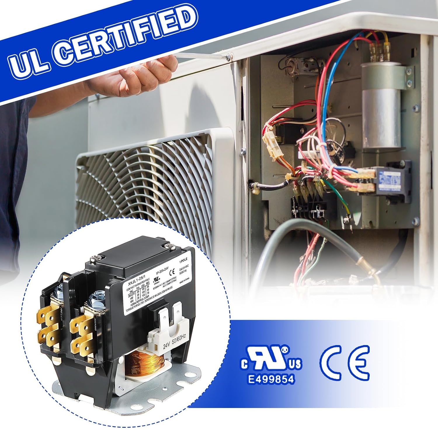 1 Pack HVAC Motor Contactor, 24V 25Amp Coil 1 Pole Replacement Relay | Air Conditioner Contactor Compatible with