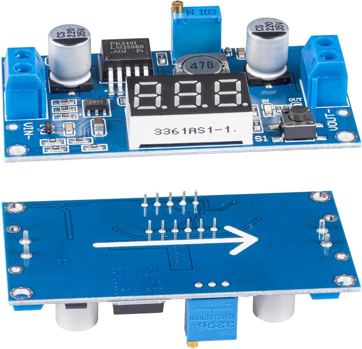 LM2596 LM2596S DC-DC Buck Converter - Voltage Adjustable 4.0-40V to 1.25-37V 2A Power Supply Module with LED Voltmeter Display (Pack of 4)