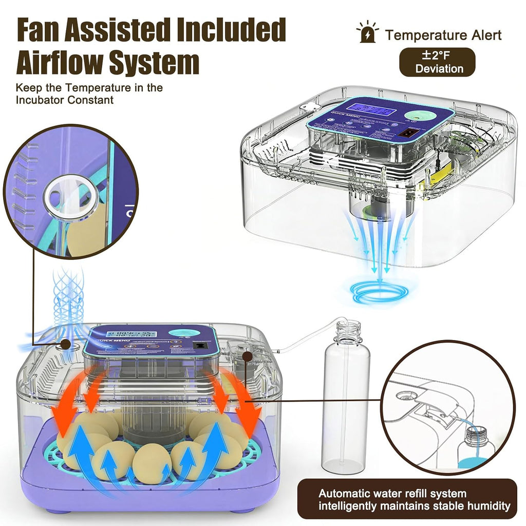 Incubators for Hatching Eggs with Digital Display, Chicken Incubator with Temp & Humidity Control, Auto Egg Turner