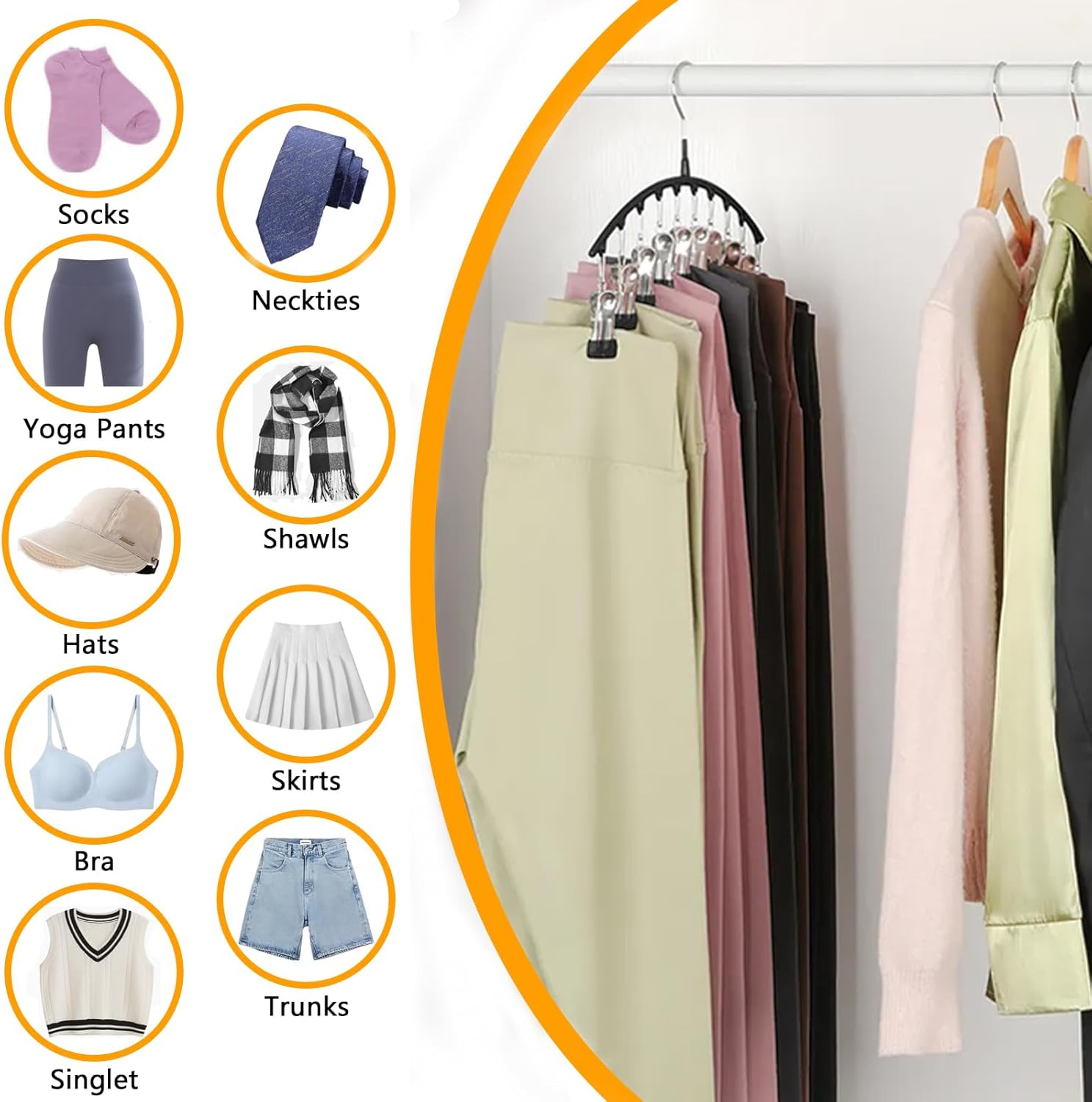 Legging Hangers for Closet Organizer, Hat Hangers for Closet 2 Pack with 10 Clips Holds 20 Leggings, Legging Hanger