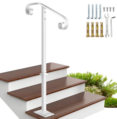 Handrail Railing, Single Post Handrail Fits 1 or 2 Steps, Sturdy Outdoor Stair Railing for Concrete&Wooden Steps with