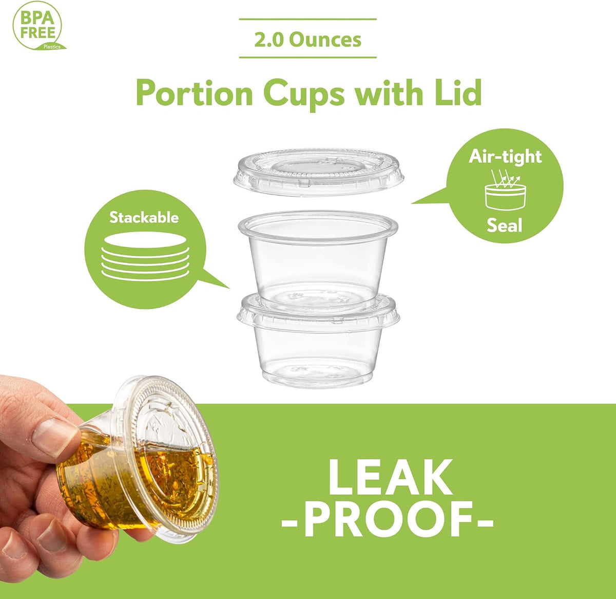 2 oz - Clear Diposable Plastic Portion Cups With Lids, Small Mini 100 Sets
