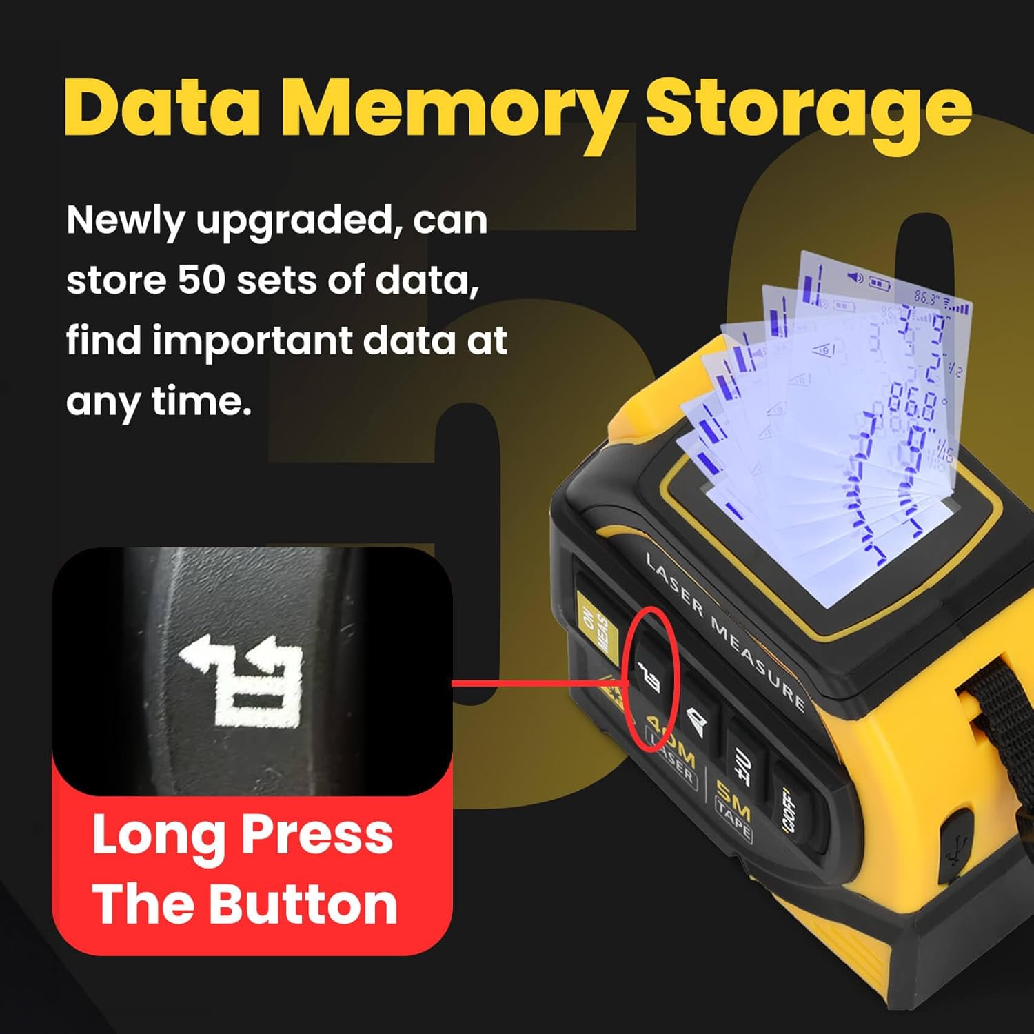 4-in-1 Laser Tape Measure with Level and Crosshairs, 16FT AutoLock Measuring Tape and 130FT Laser Measurement Tool