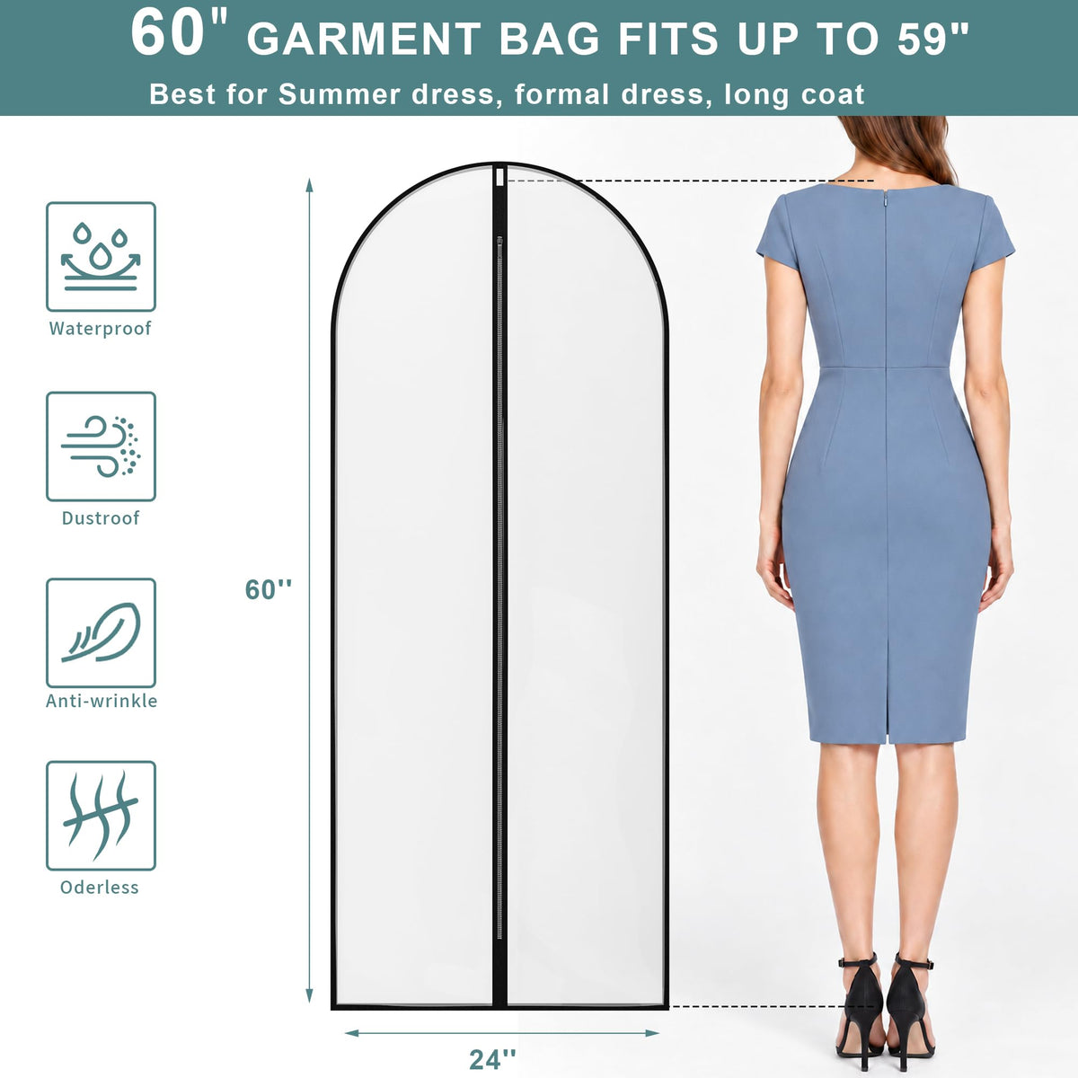 Garment Bags for Hanging Clothes, 14 Pack, 60 Inch, Translucent