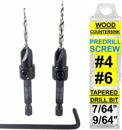 FTG USA #4#6 Tapered Countersink Drill Bit Hex Shank Set with Storage Box