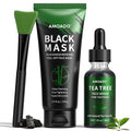 Blackhead Remover Peel Off Face Mask, Black Mask & Tea Tree Oil Serum Duo Set, 2-in-1 Deep Cleansing and Pore