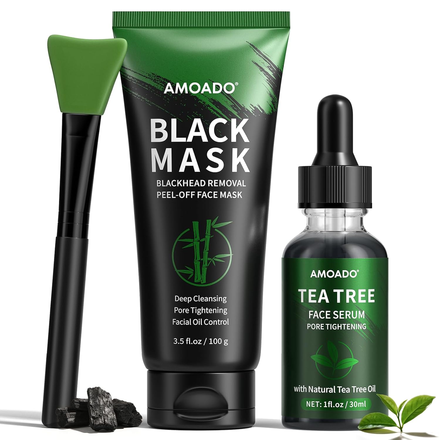 Blackhead Remover Peel Off Face Mask, Black Mask & Tea Tree Oil Serum Duo Set, 2-in-1 Deep Cleansing and Pore