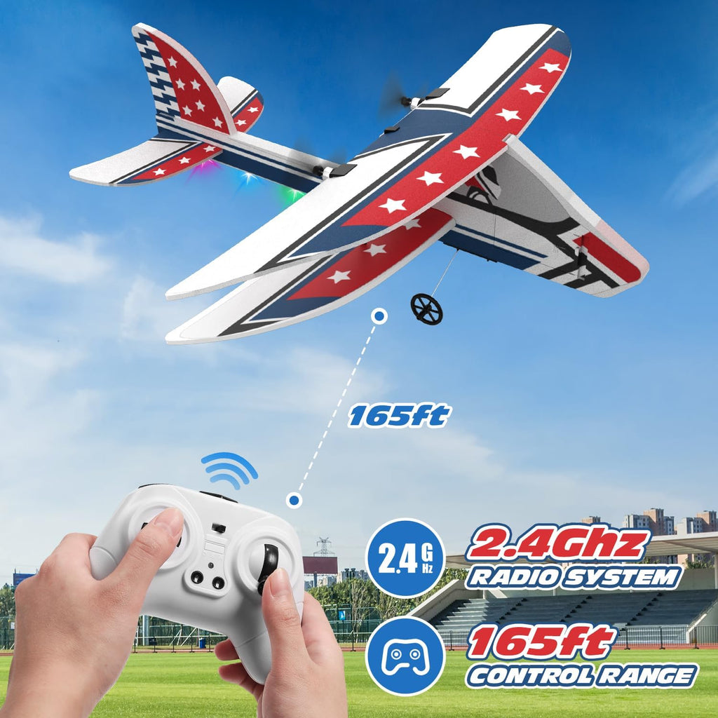 RC Plane, 2.4GHZ Remote Control Airplane W/ 3 Batteries & 6-axis Gyro Stabilizer, 2CH RTF RC Glider Toy for Beginners
