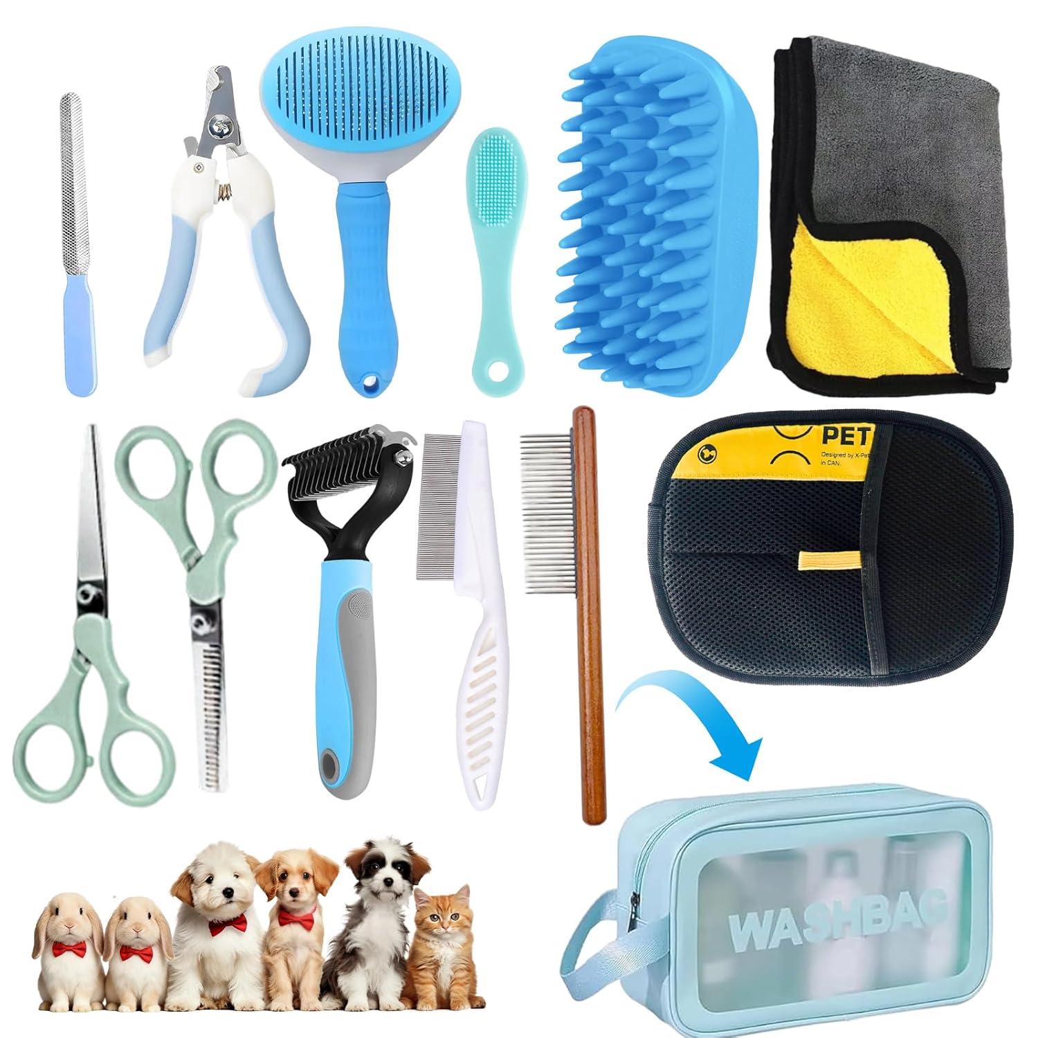Aglads 12 in 1 Pet Grooming Kit, Dog Grooming Supplies with Self Cleaning Slicker Brush, Dematting Comb, Safety Nail