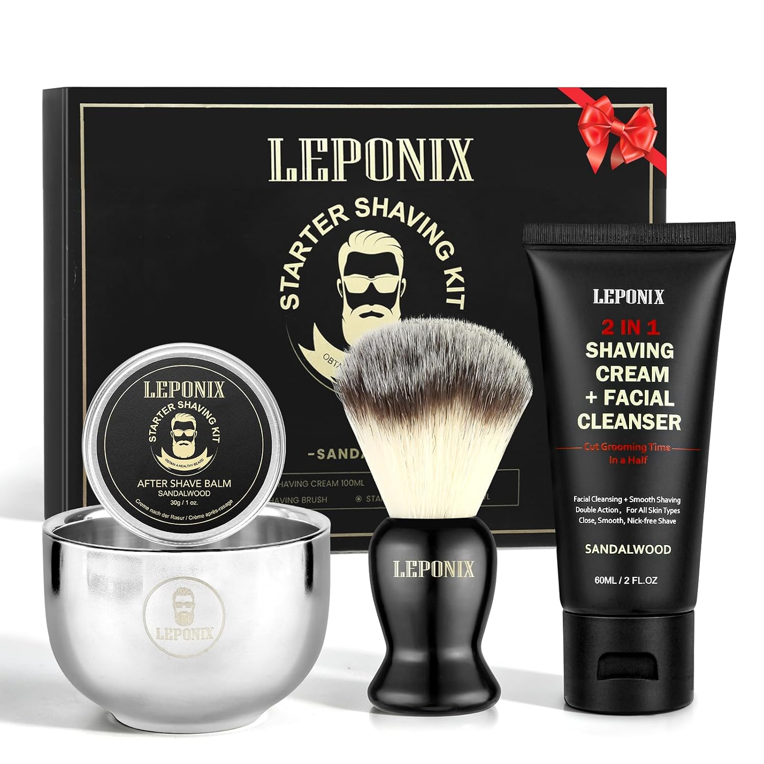 Men's Shaving Kit 4 Piece with Shaving Brush and Bowl Sandalwood