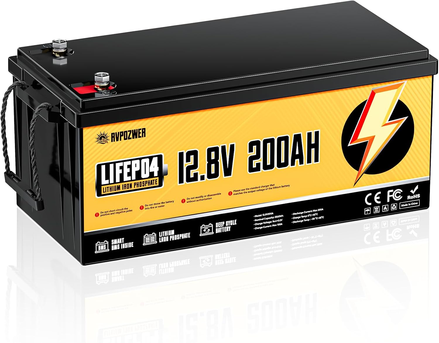 12V 200Ah LiFePO4 Lithium Battery, Max. 2560Wh, 15000 Deep Cycle Battery | Low Temp Protection Lithium Iron Phosphate
