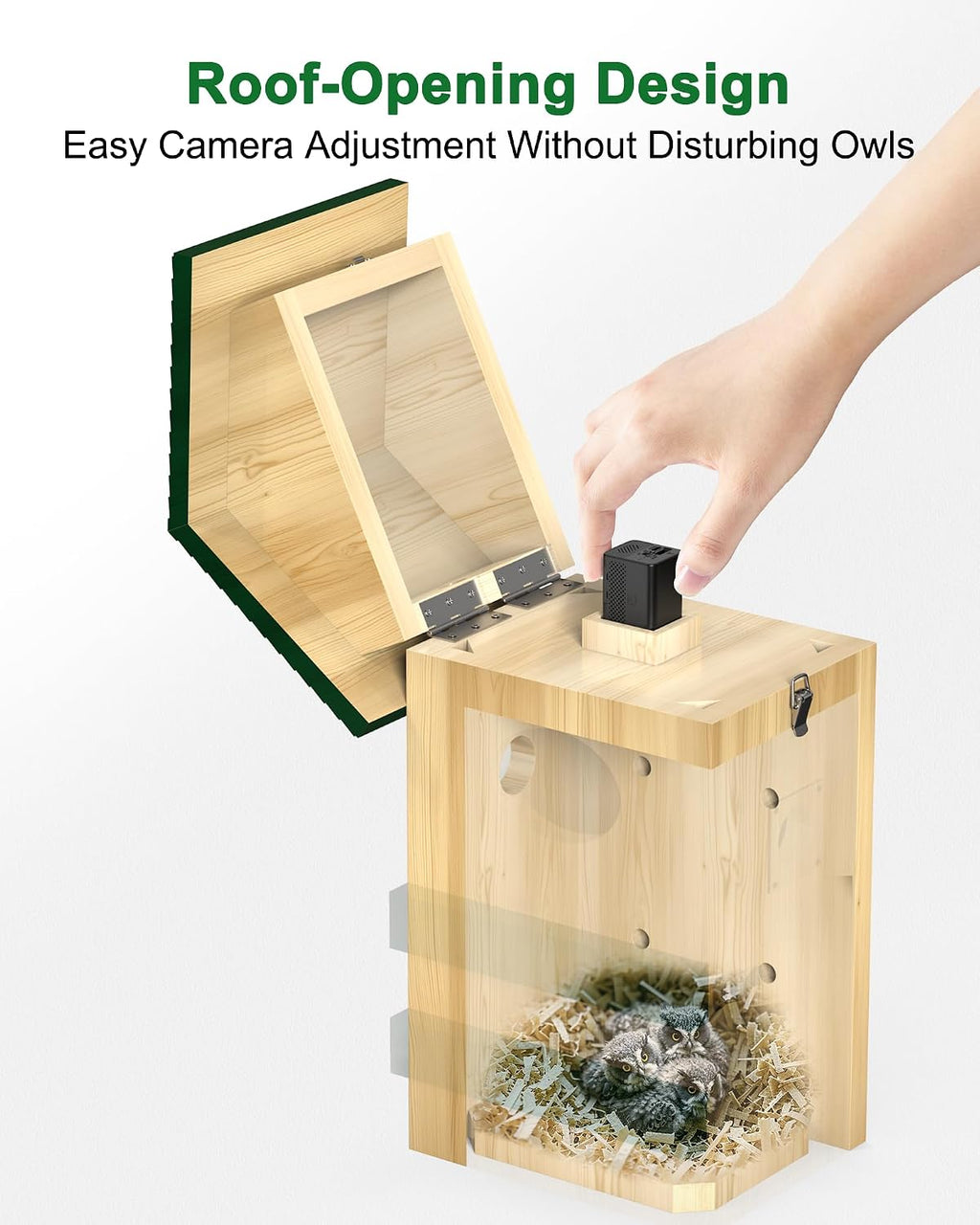 Owl Nesting Box with Camera,4G Cellular,Screech Owl House