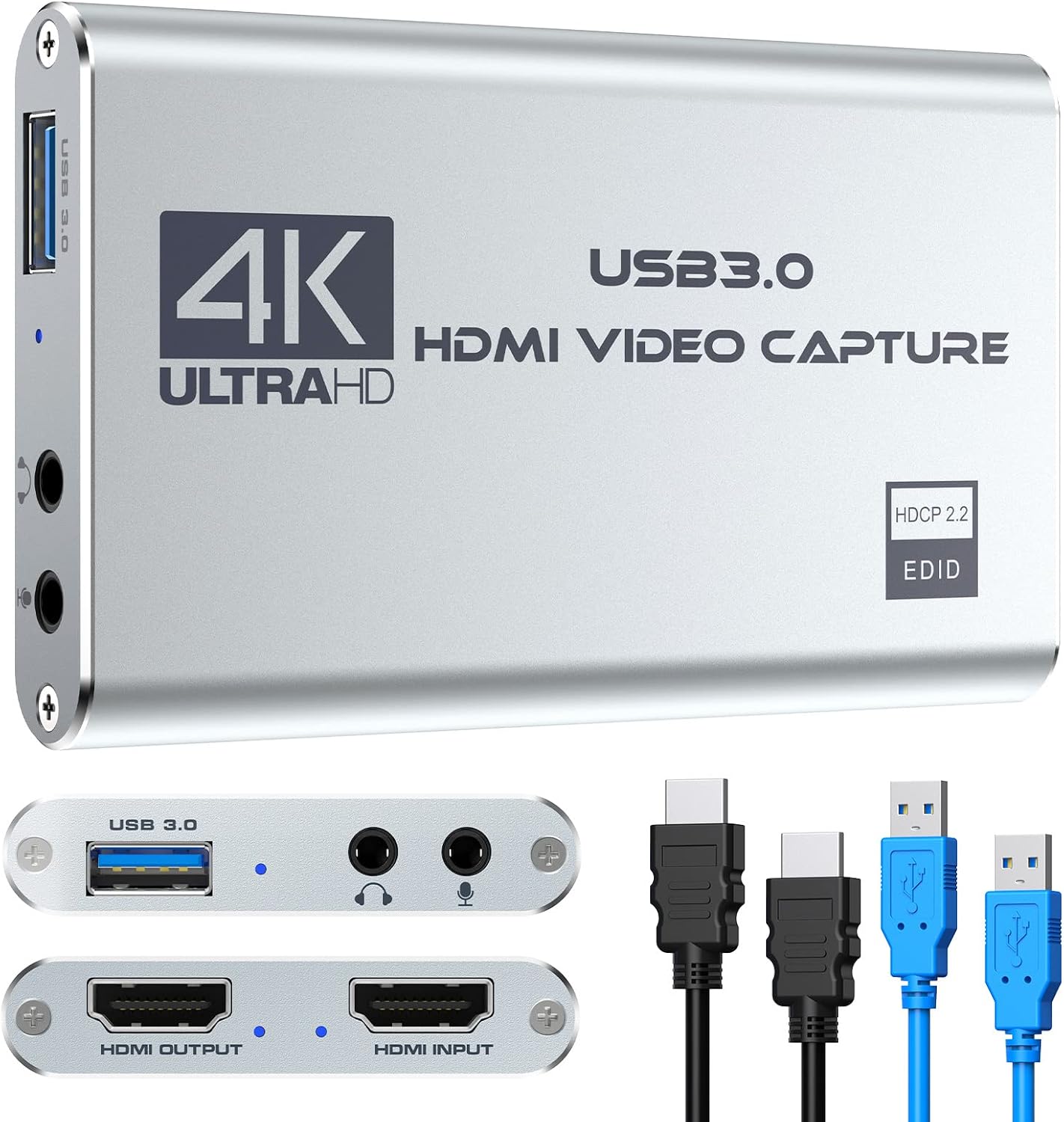 Video Capture Card 4K 1080P 60FPS, USB 3.0 HDMI Video Capture Device, HD Game Capture Card for Streaming, Work with
