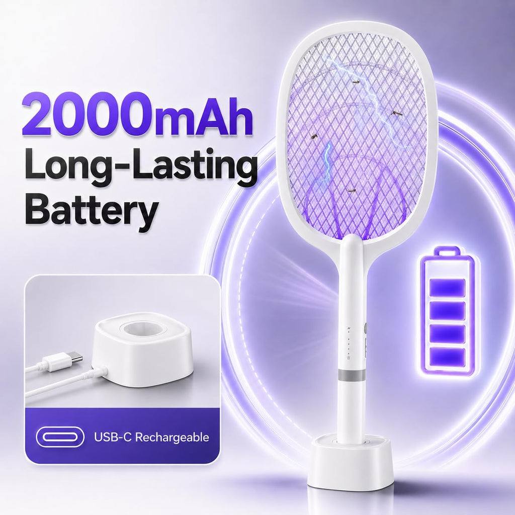 Electric Fly Swatter 5000V, 2000mAh 2 in 1 Detachable Bug Zapper | ABS Body, Rechargeable Fly Swatter for Kitchen