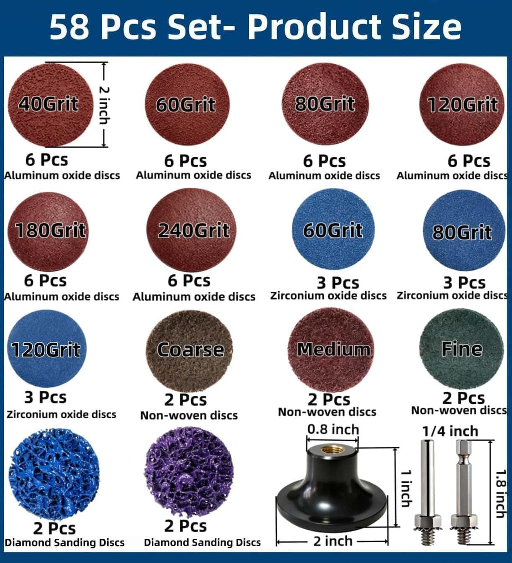 58Pcs 2 Inch Quick Change Sanding Discs with 1/4 Inch Holder