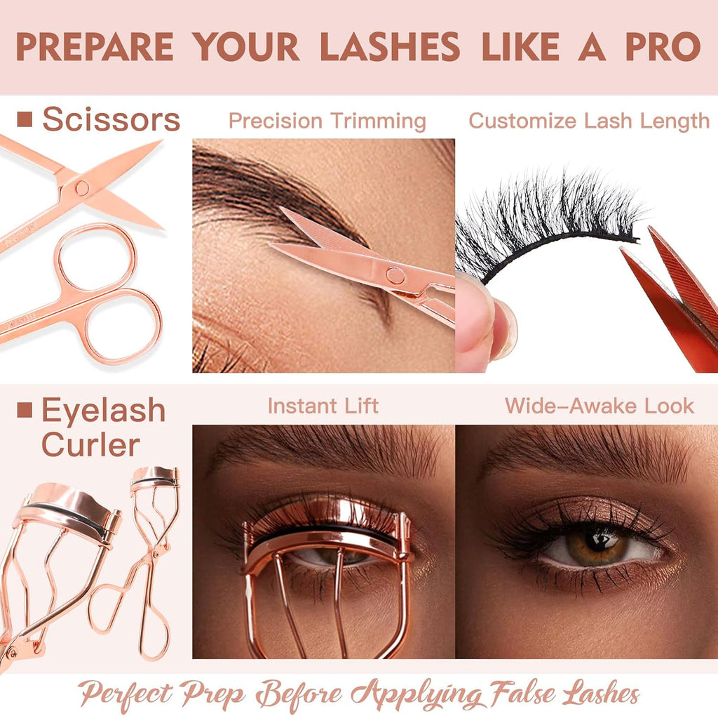 5-in-1 Lash Applicator Tool Kit, Lash Tweezers Set | Eyelash Applicator, Tweezers, Curler and Scissors for Easy False