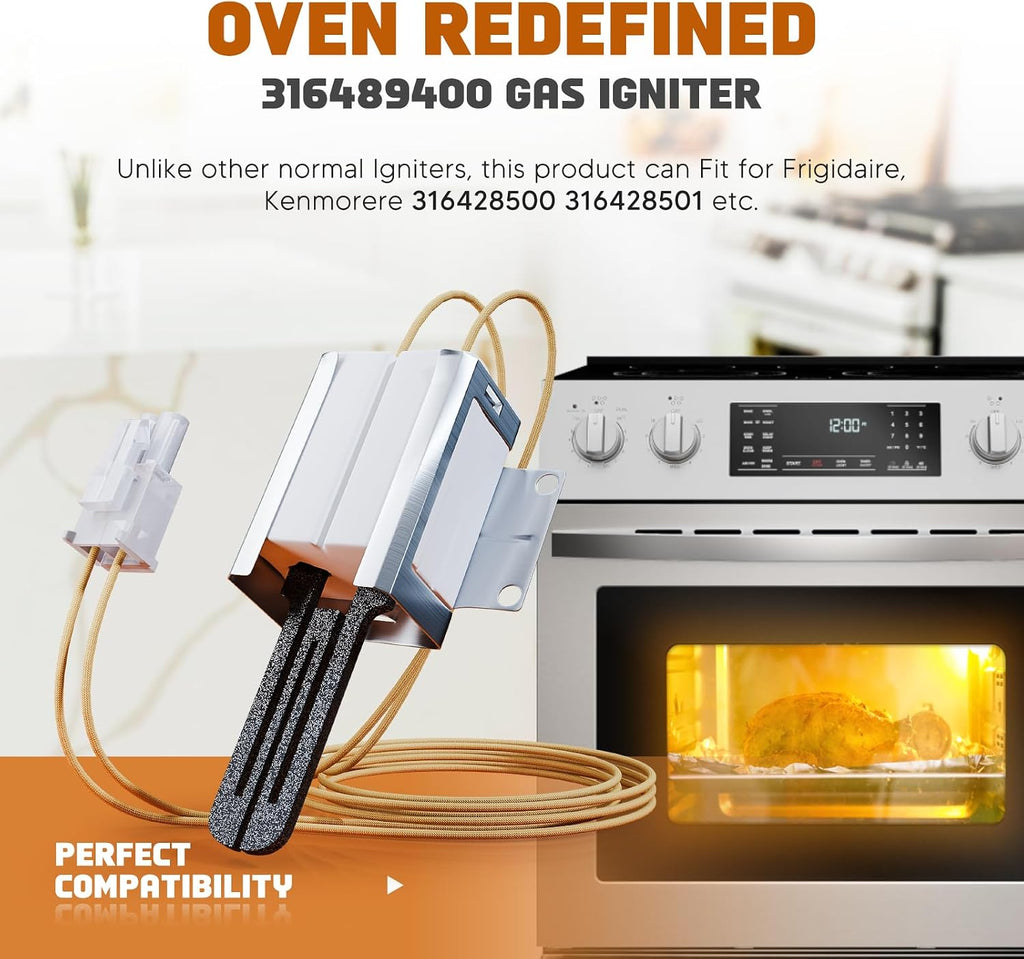 [Upgrades] 316489400 igniter, Fit for Frigi-daire gas oven igniter Ken-more placement 316428500, 316428501, 5304462661, 7316489400, 1197384, AP3963540, PS1528534, EAP1528534 Flat Style Igniter