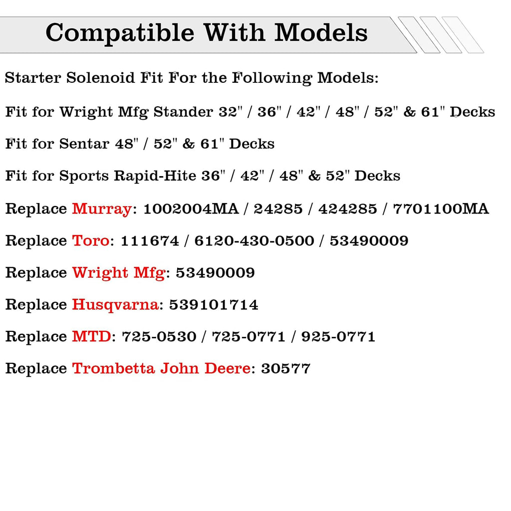 435-097 Starter Solenoid Relay for Lawn Mower, 12V Relay Switch, Fit for Murray/Toro/Husqvarna/MTD/Trombetta Lawn