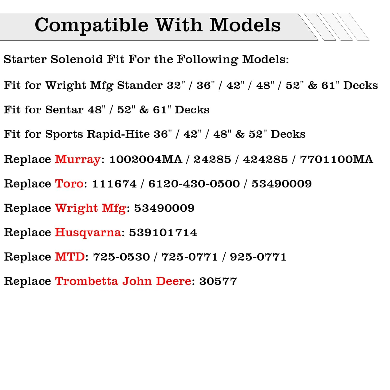435-097 Starter Solenoid Relay for Lawn Mower, 12V Relay Switch, Fit for Murray/Toro/Husqvarna/MTD/Trombetta Lawn