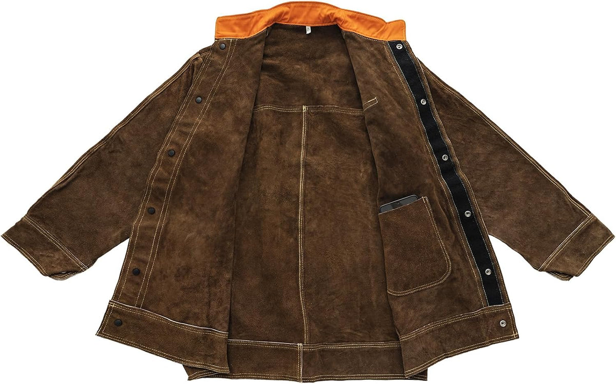 Leather Welding Jacket | Heavy Duty Heat Flame Resistant for Men Women welder jacket Welding Coat