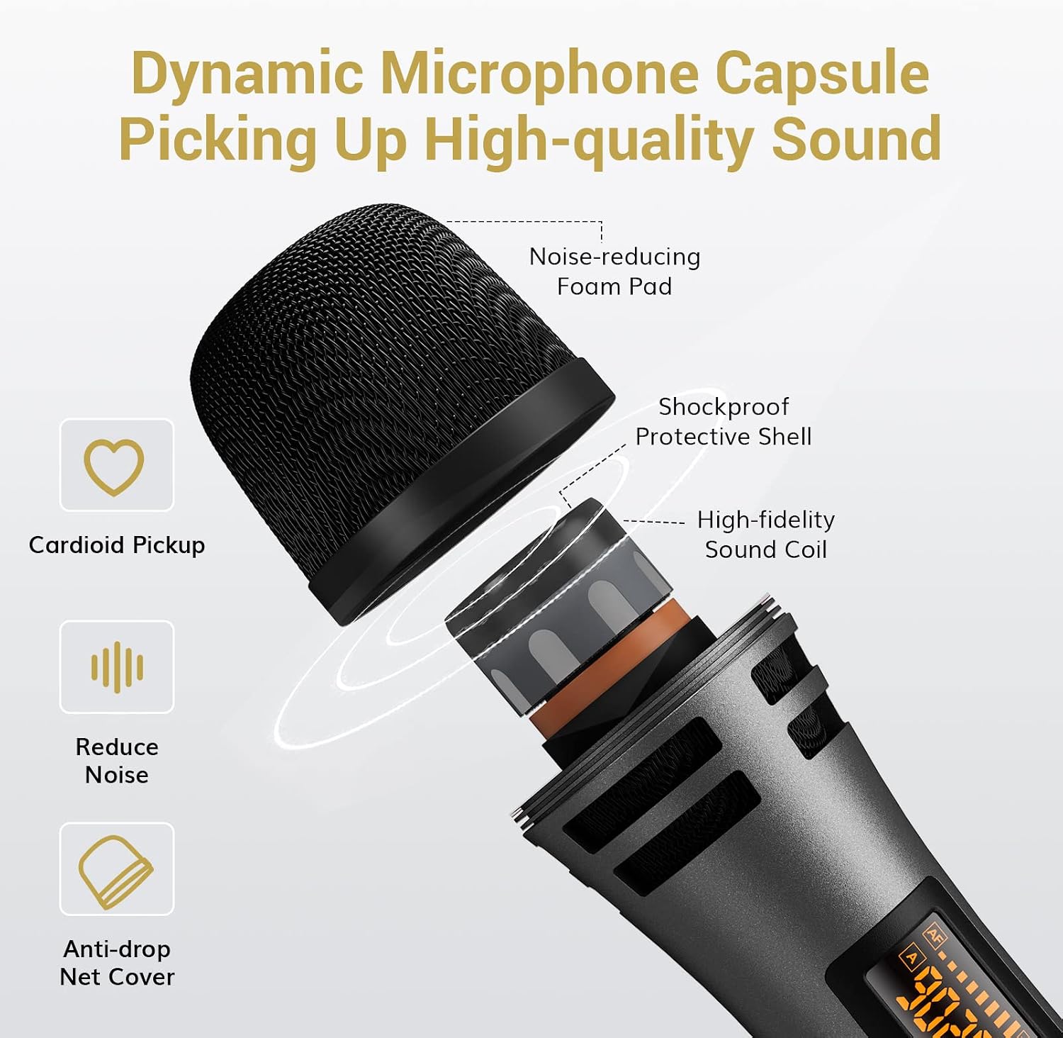 Wireless Microphone, UHF Karaoke Microphone System, Microfonos Inalambricos with Rechargeable Receiver, Cordless