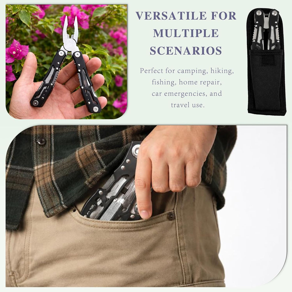 14-in-1 Safety-Locking Stainless Steel Multitool Pliers – Folding Pocket Knife with Screwdrivers, Bottle Opener &