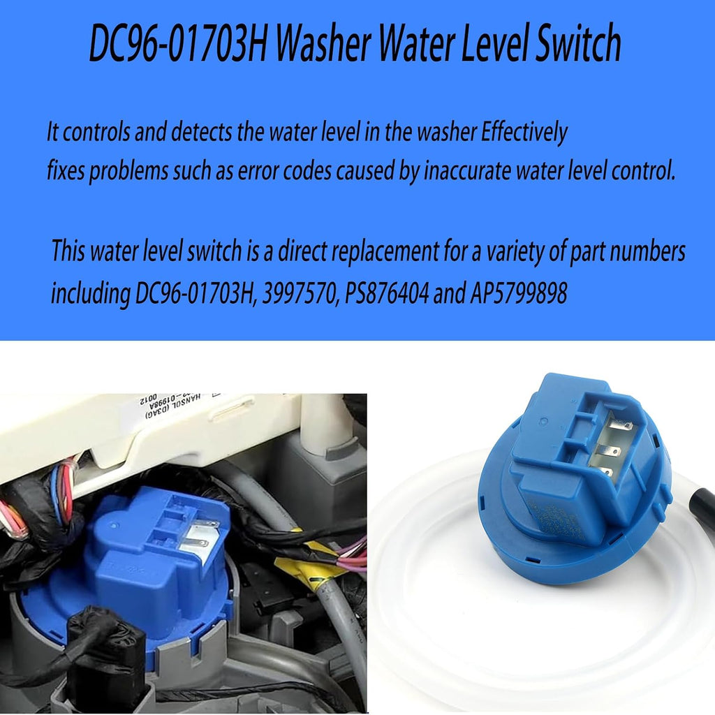 Washer Water Level Switch DC96-01703H Washing Machine Pressure Sensor for Samsung 3997570 PS876404 AP5799898 WA48 WA50 WA52 WA56 Replacement parts With 30" Long Hose
