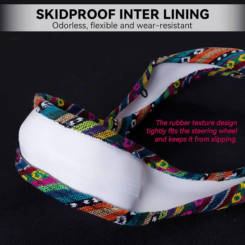 Boho Steering Wheel Cover Elastic Microfiber for Women, Universal Fit 15 inch Car SUV, Hippie Style Protector Cover
