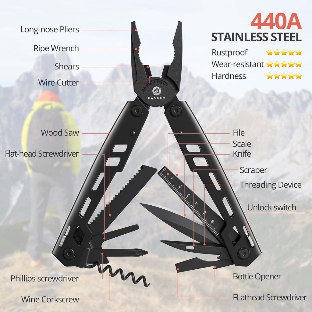 Multitool 17-in-1 Stainless Steel Multi Tool with Pocket Knife Needle Nose Pliers Bottle Opener Screwdriver