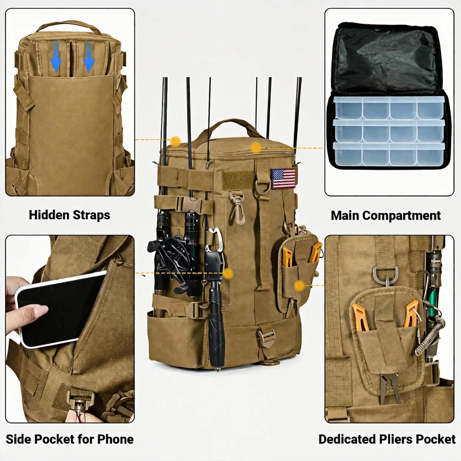 Small Fishing Bag Tackle Backpack with Rod Holder Lightweight Backpack for Fishing Hiking Kayaking Outdoor Gear
