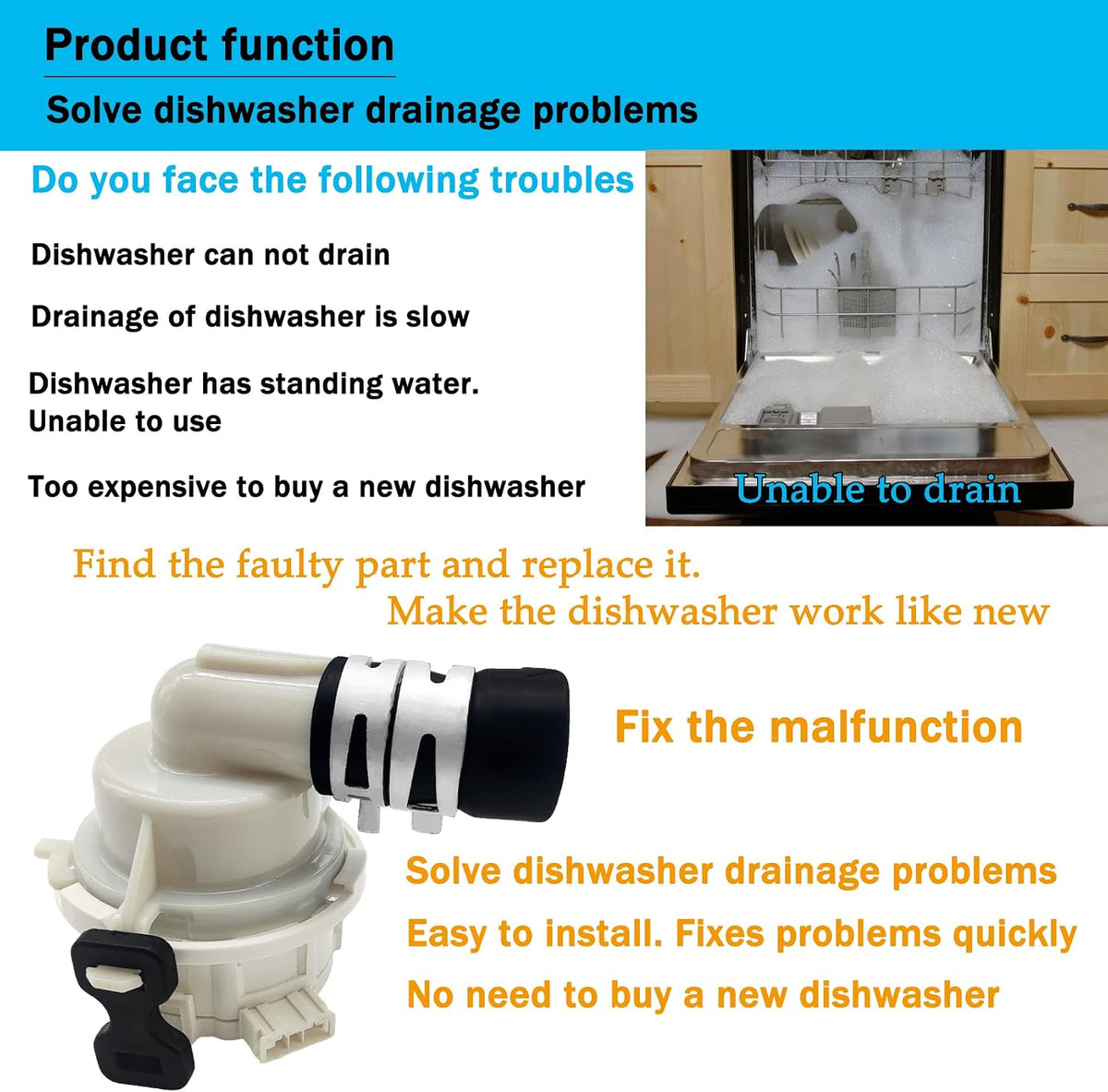 ABQ73503002 ABQ73503004 Dishwasher Drain Pump Assembly Compatible with LG Dishwasher, ABQ73503004 ABQ73503002 Drain Hose Pump, Included Case Assembly -10 Year Warranty