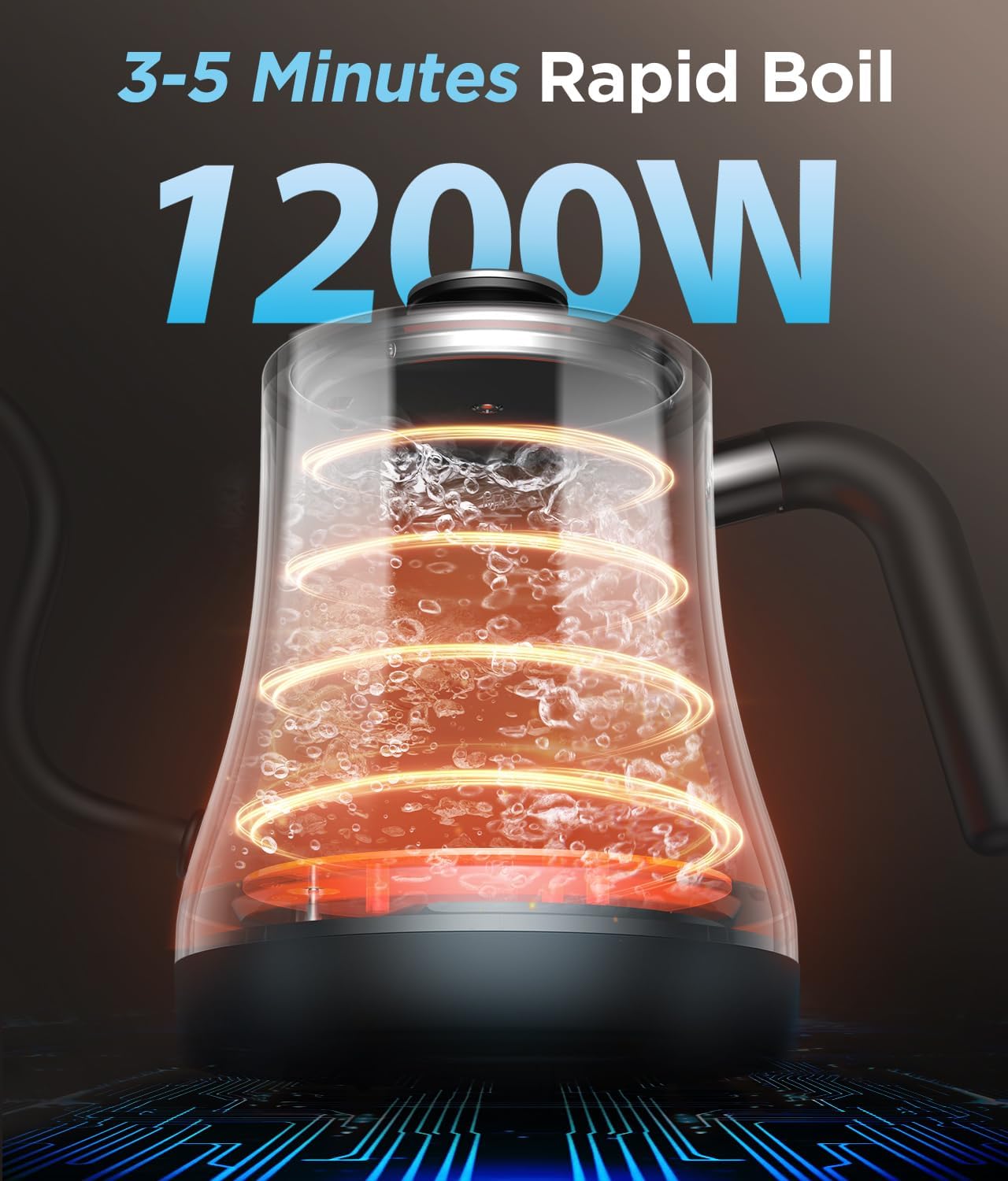 Gooseneck Electric Kettle, ±1℉ Temp Control, Mute Mode, 4H Keep Warm | 0.8L Pour Over Kettle, 1200W Fast Heating