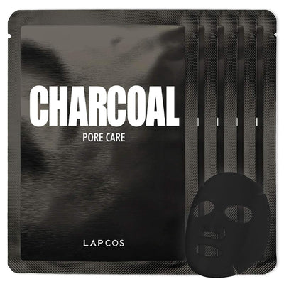 K Beauty Charcoal Sheet - Pore Refining Face Mask (Pack of 5) | Gently Exfoliating Facial Mask with Salicylic Acid