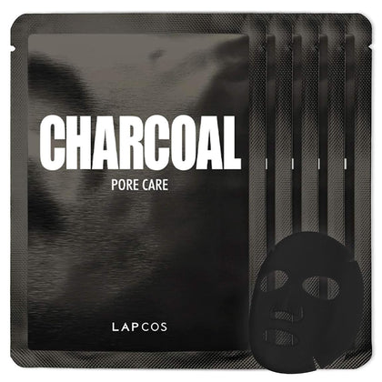 K Beauty Charcoal Sheet - Pore Refining Face Mask (Pack of 5) | Gently Exfoliating Facial Mask with Salicylic Acid