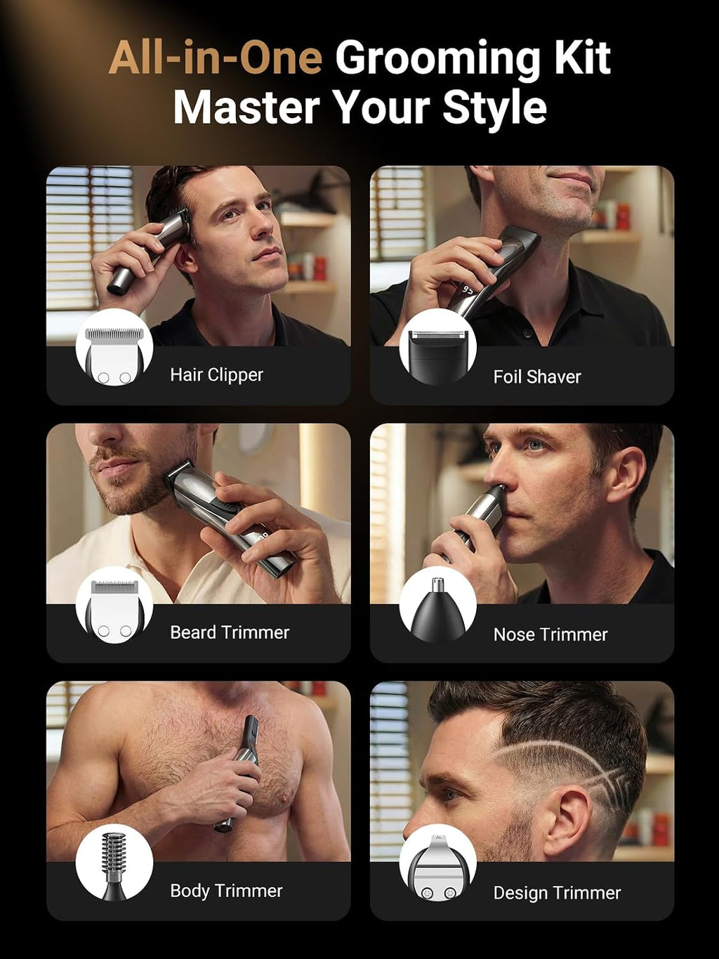 Beard Trimmer for Men: Professional Barber Hair Clippers - 12-in-1 Cordless Grooming Kit - Waterproof Electric Razor