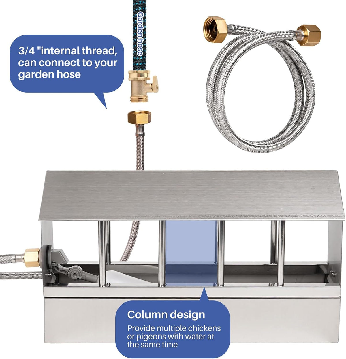 Automatic Chicken Waterer Stainless Steel Large Metal Chicken Waterer System Poultry Waterer Dispenser with Float