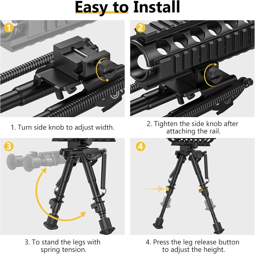 Rifle Bipod 6 to 9 Inches Picatinny Bipod for Hunting and Shooting | With Barrel Clamp Adapter, Sling Swivel Adapter