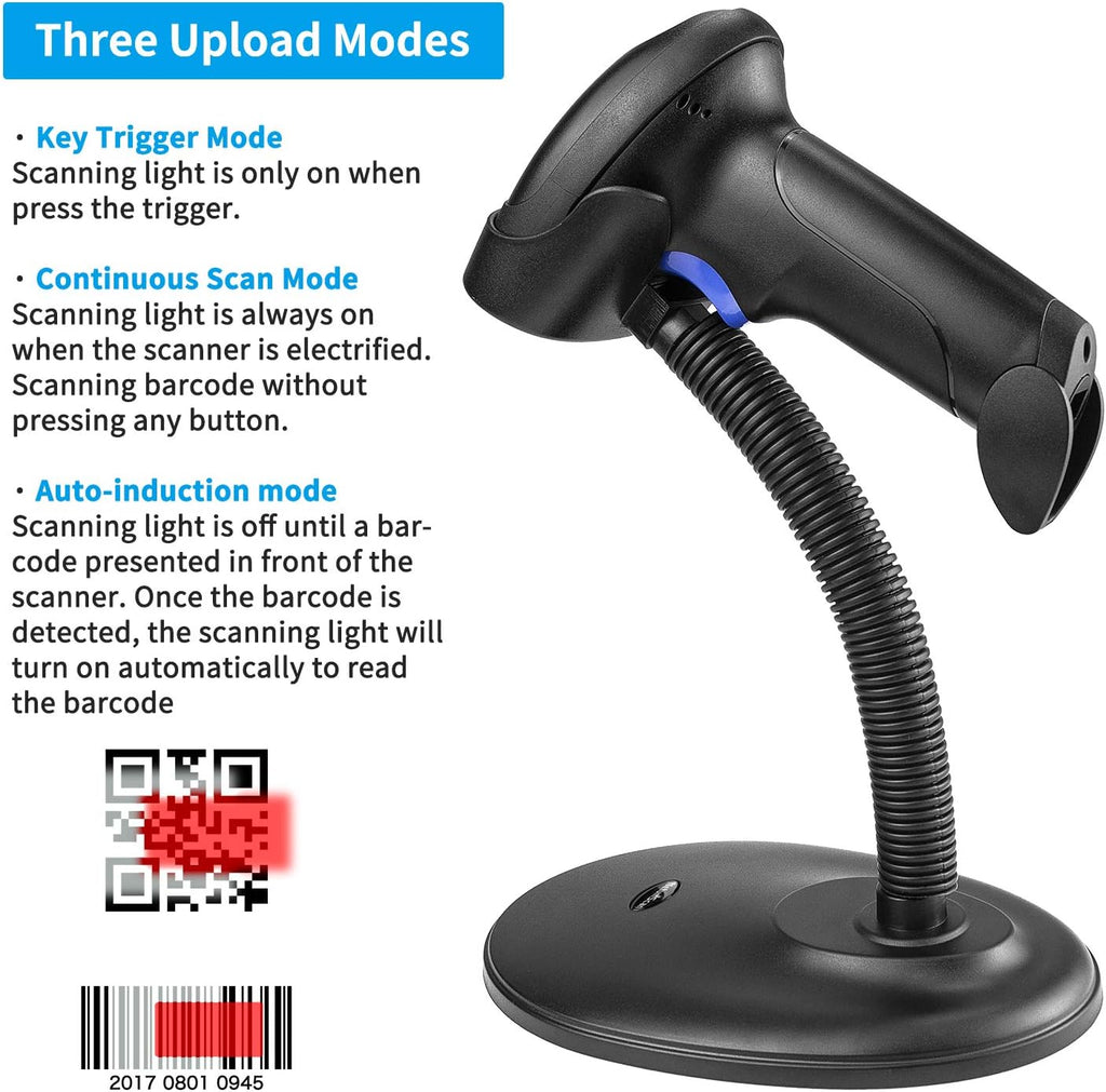 Wireless 1D 2D Barcode Scanner with Stand for Warehouse POS and Computer | NetumScan Portable Automatic QR Code