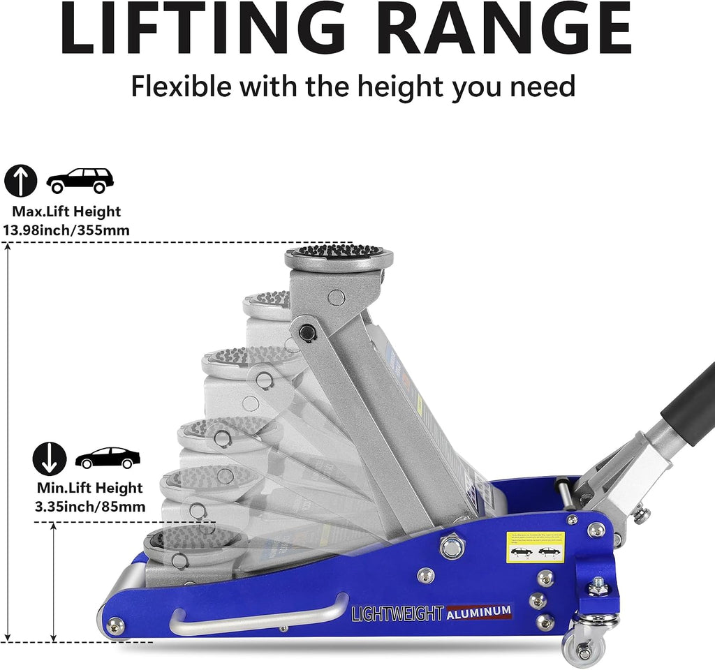 Floor Jack,Heavy Duty Hydraulic Floor Jack, Low Profile Aluminum and Steel Racing Floor Jacks w/2 Piston Quick Lift