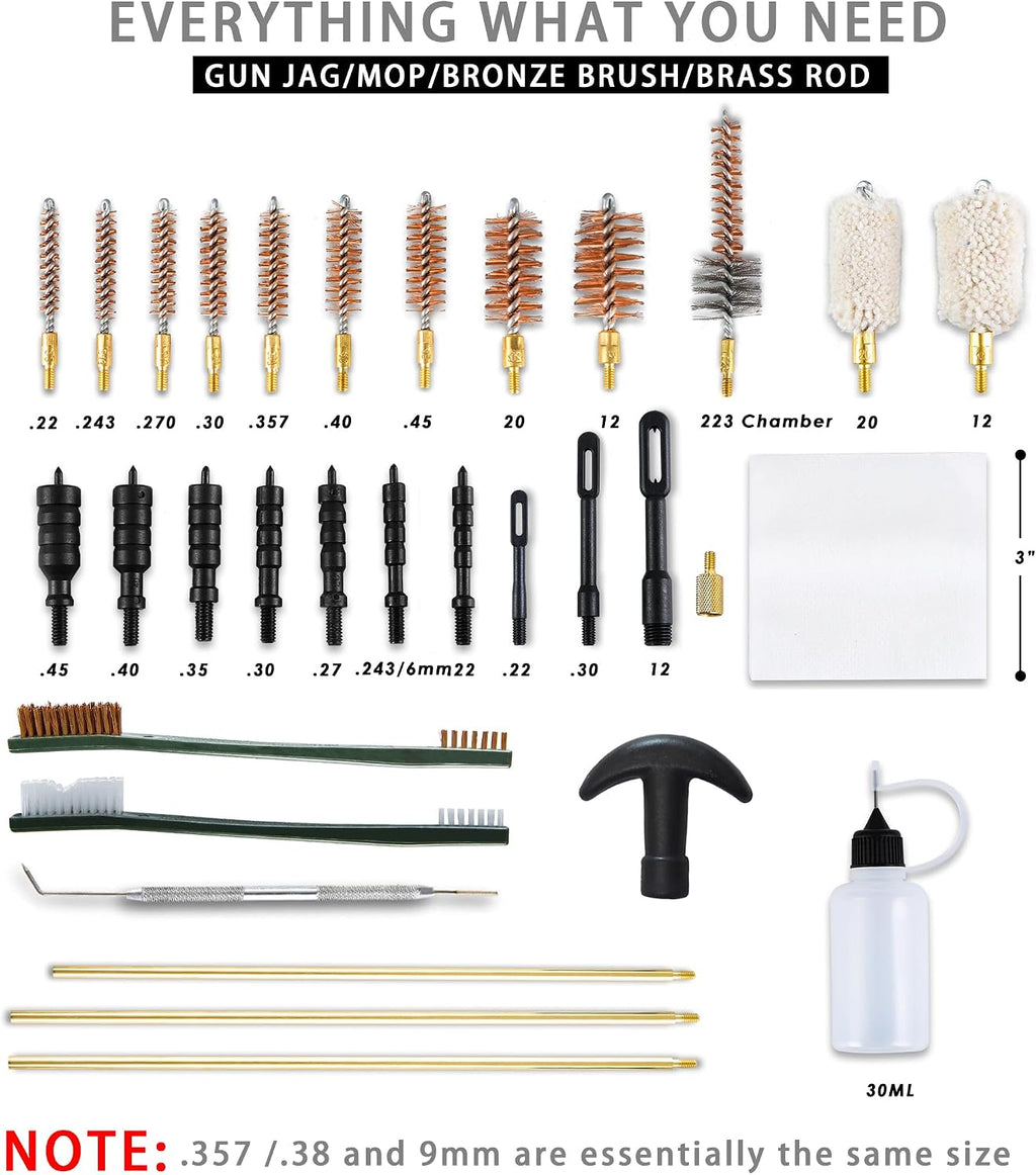 Gun Cleaning Kit Universal Supplies for Rifle Pistol Shotgun with Portable Carrying Case for 12Ga 20Ga .22 5.56mm