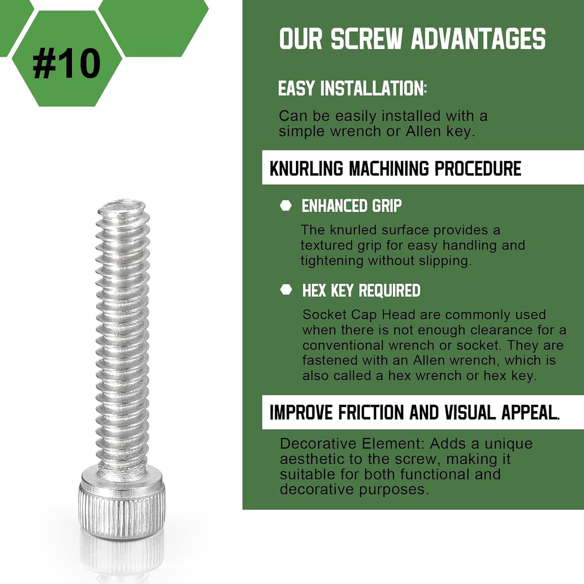 uxcell 50Pcs #10-32x1 Hex Socket Bolts 304 Stainless Steel Silver