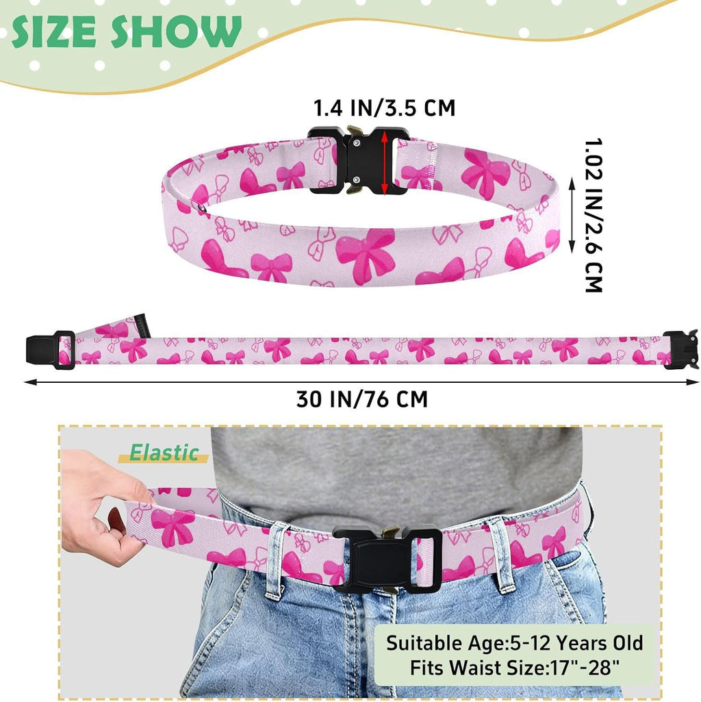 Bow Tie Adjustable Kids Elastic Belts, Girls Boys Stretch Waist Belt with Aluminum Alloy Buckle